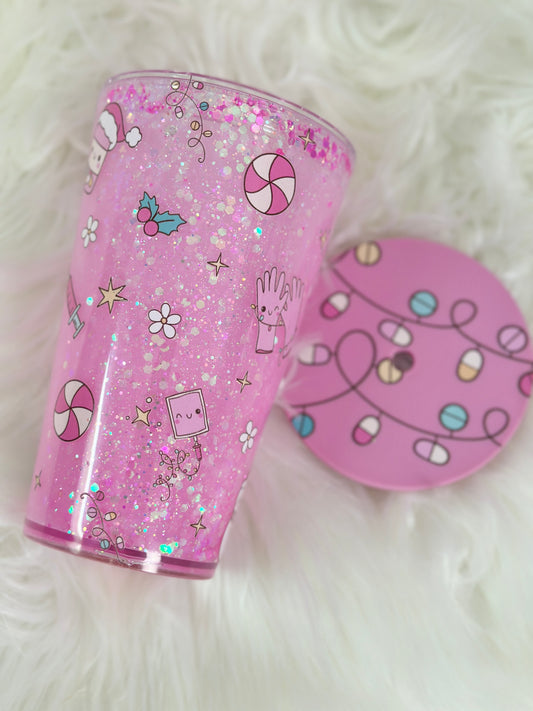 Pink Christmas Snowglobe Tumbler