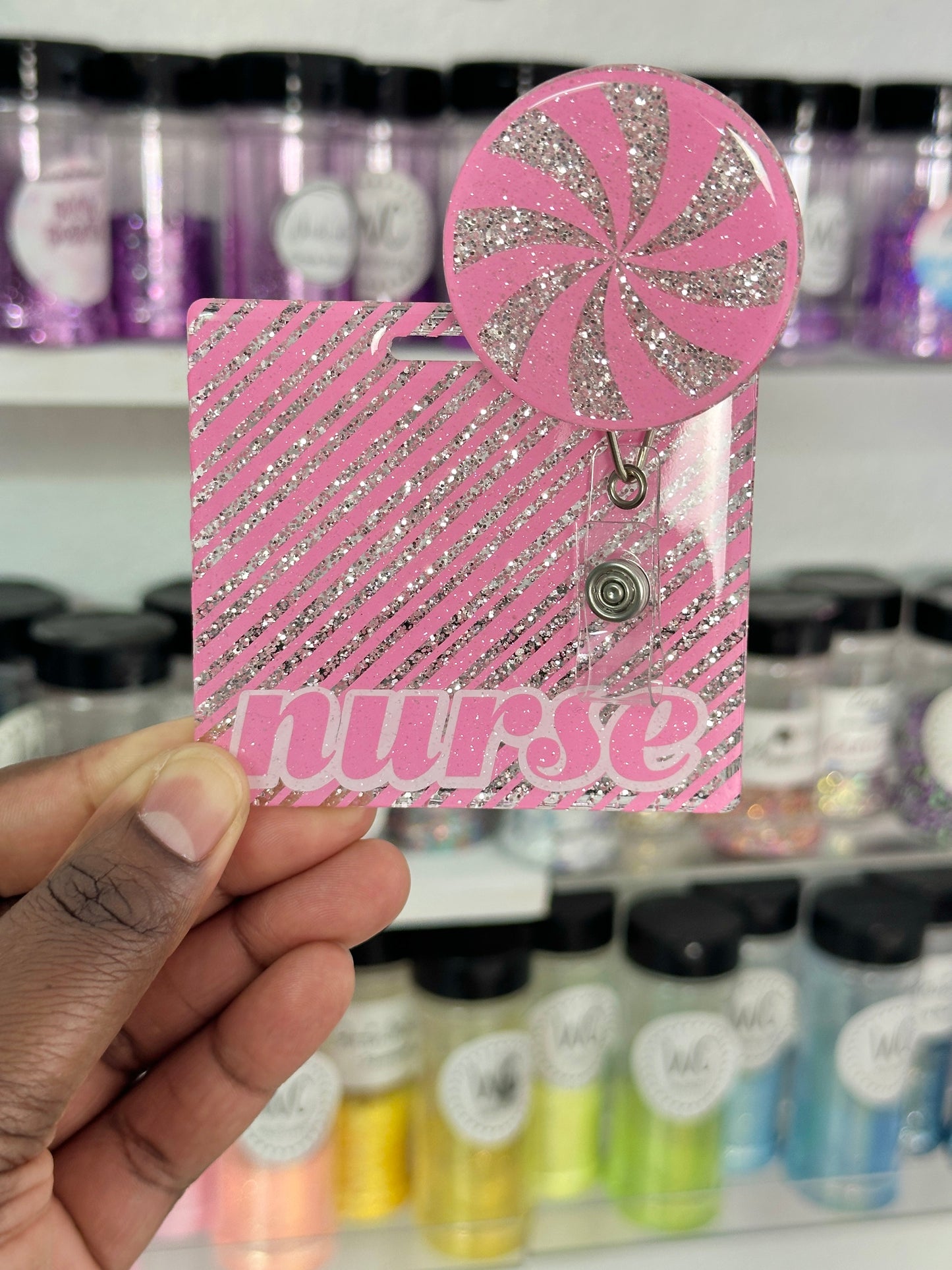 Pink Peppermint Badge Reel + Backer Set