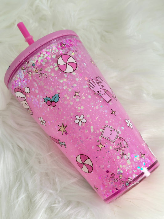 Pink Christmas Snowglobe Tumbler