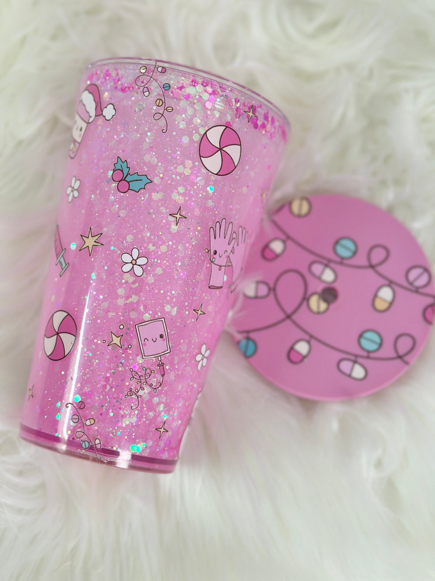 Pink Christmas Snowglobe Tumbler